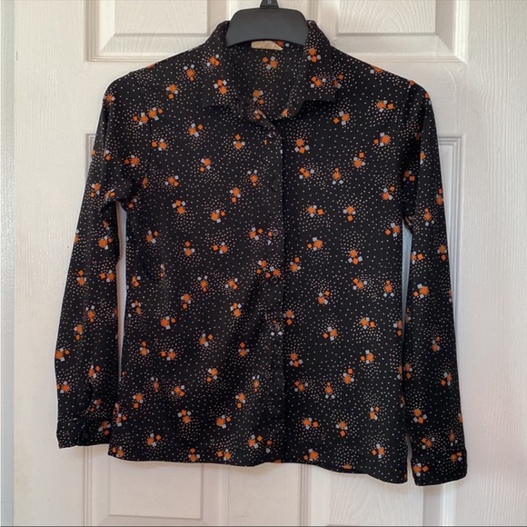 Vintage Tops - VTG 60’s 70’s Atomic Polyester Groovy Button Down Blouse